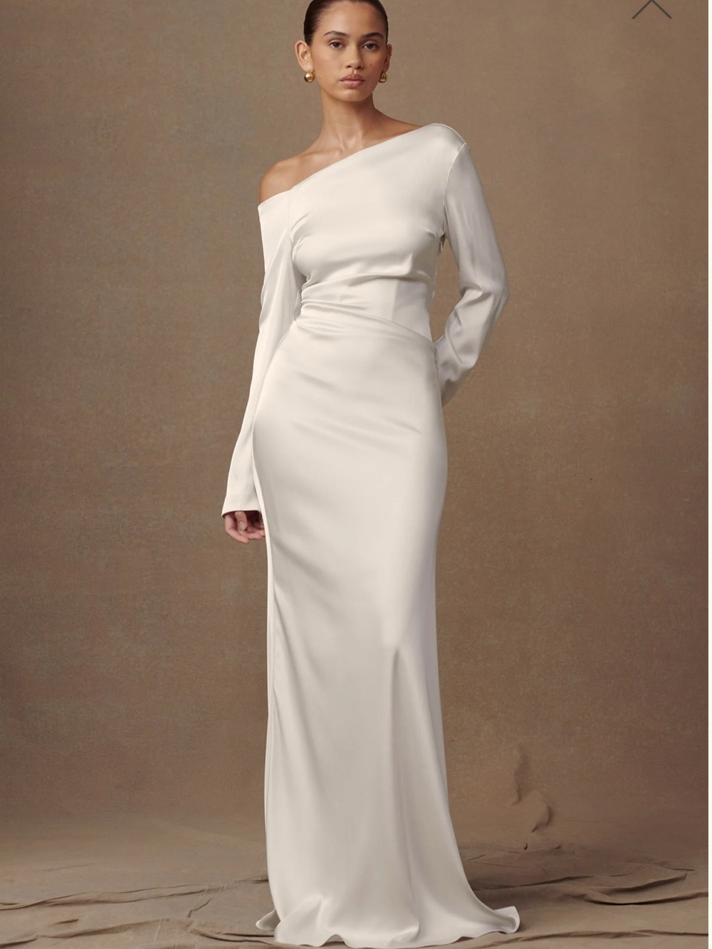 Meshki One-Shoulder Ivory Satin Evening Dress